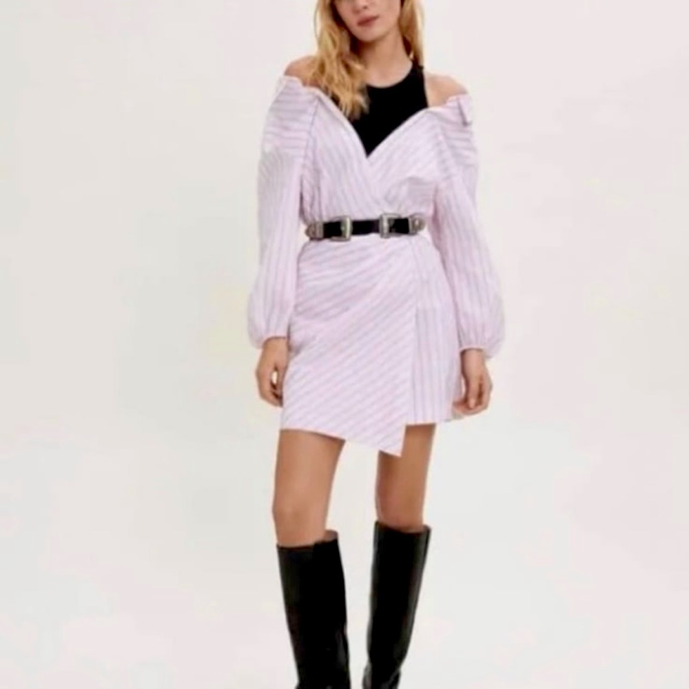 Maje pink and white striped shirt dress